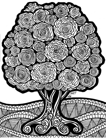 Flower Tree Zentangle Coloring Page